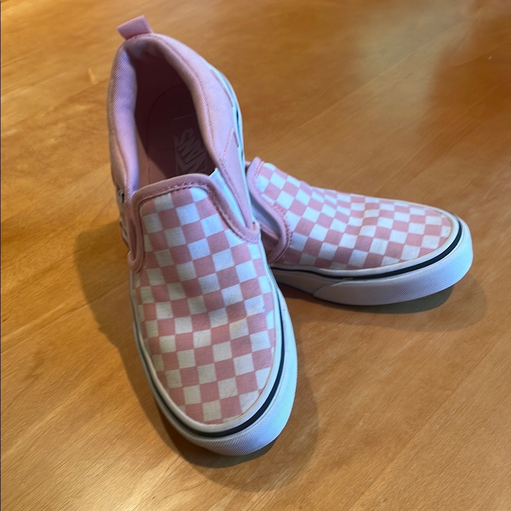 Vans Kids Pink and White Checkered Slip-On Sneakers